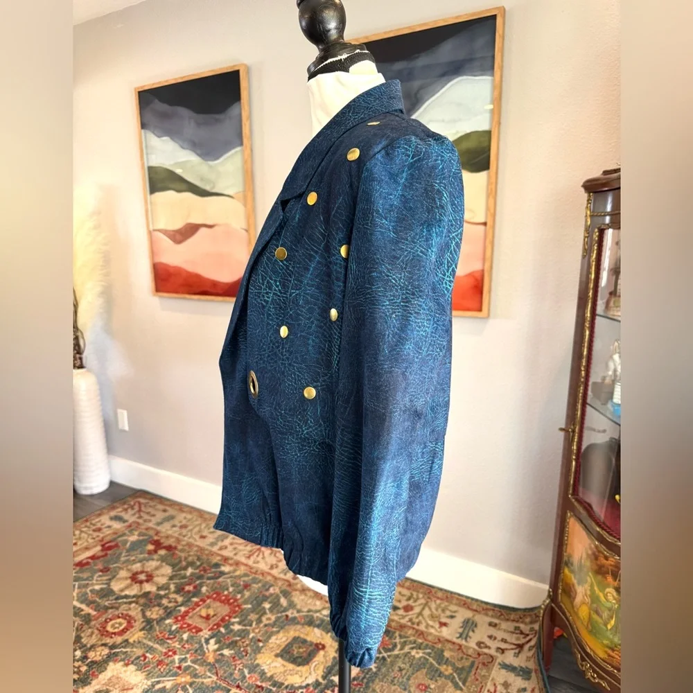 Vintage Regal Blue Reptile Jacket with Gold Accents - Picture 5 of 7